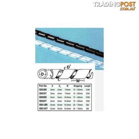 SBK6NT 6MM SPIRAL CABLE WRAP 10MT NATURAL / CLEAR