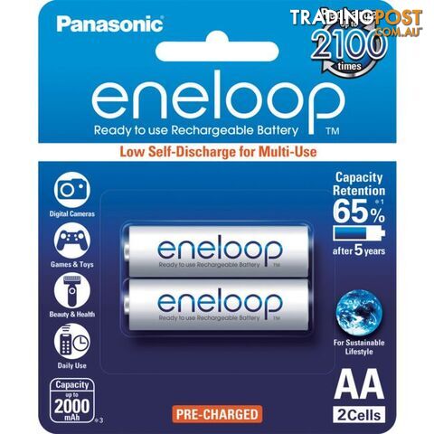 BK3MCCE2BA 2 PACK AA ENELOOP BATTERIES RECHARGEABLE LSD PANASONIC