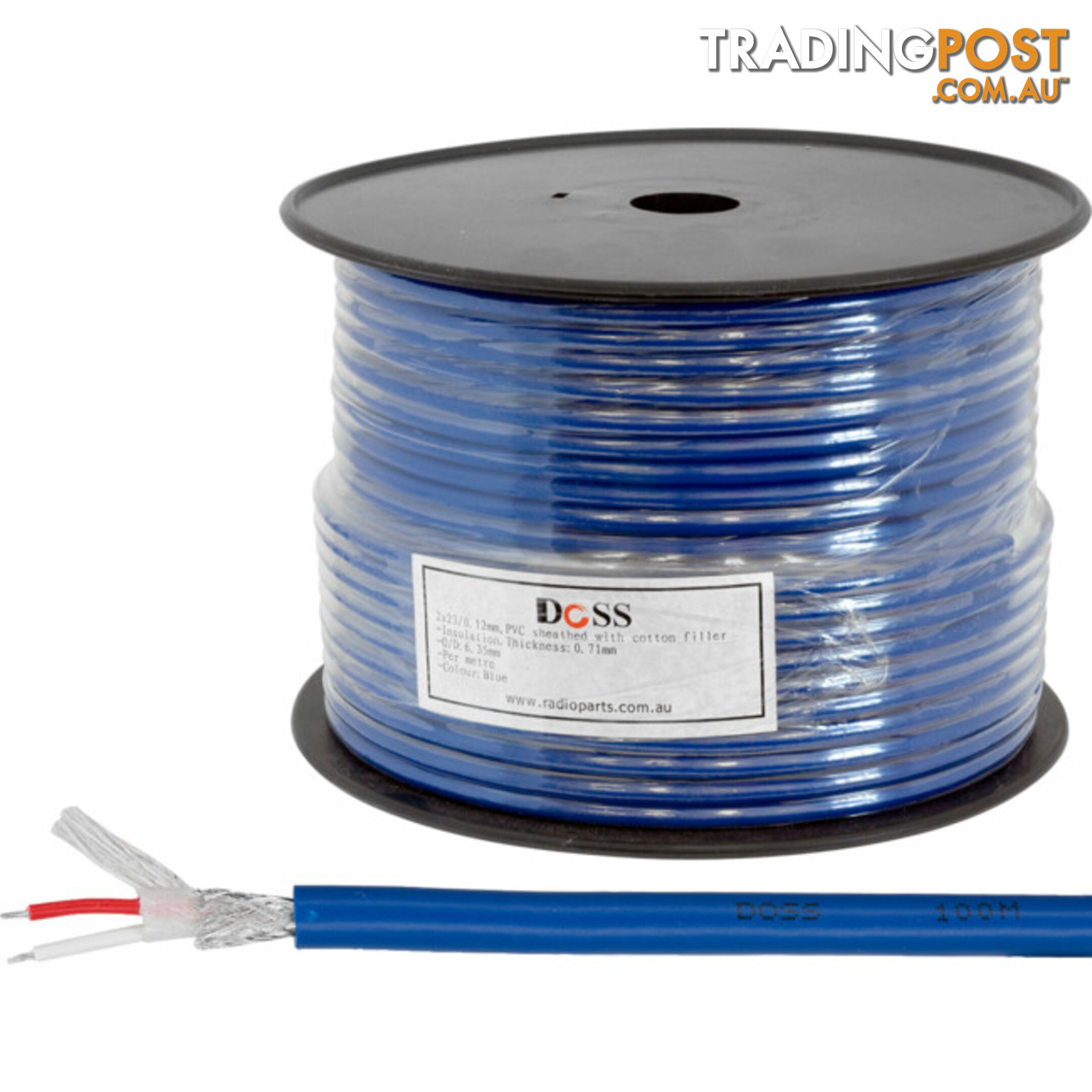 2X23.12-100M BLUE AUDIO/MIC CABLE 100M ROLL PER 100M ROLL REEL DOSS