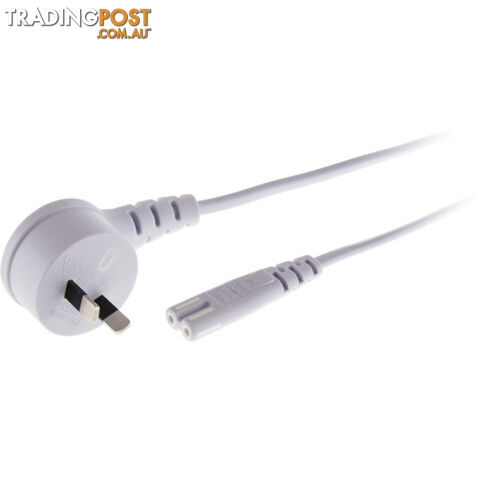 720ACRW FLAT MAINS TO FIG 8 LEAD - 2M WHITE* RIGHT ANGLE PLUG