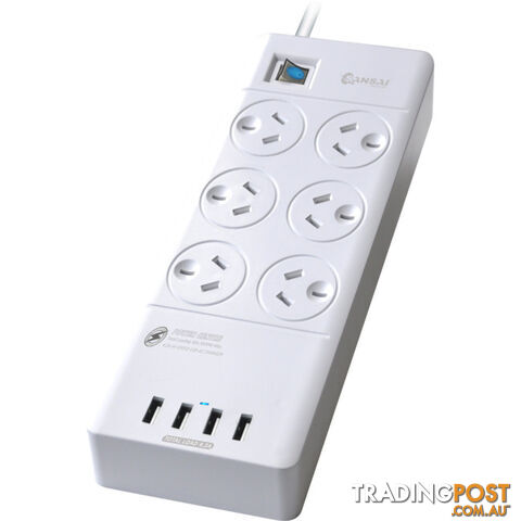 PAD4066E 6 WAY POWER BOARD WITH USB SURGE 4 USB 4.2A SANSAI