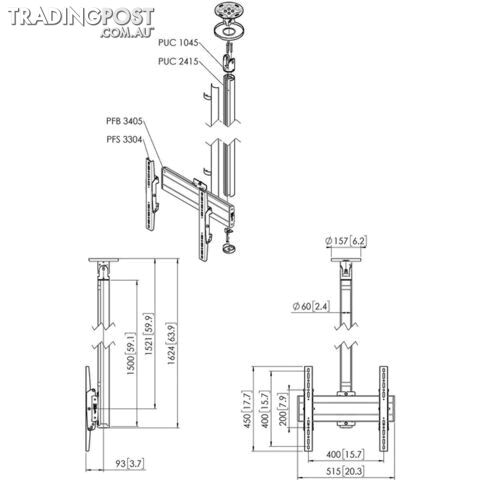 CT241544B BLACK 1.5M - 65" SWIVEL CEILING BRACKET KIT PUC1045 AND 2415/PFB3405/PFS3304 - photo 2 of 3