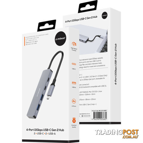 XCH01GRY ELITE 4-PORT 10GBPS USB-C GEN 2 HUB 2A+2C - photo 2 of 7