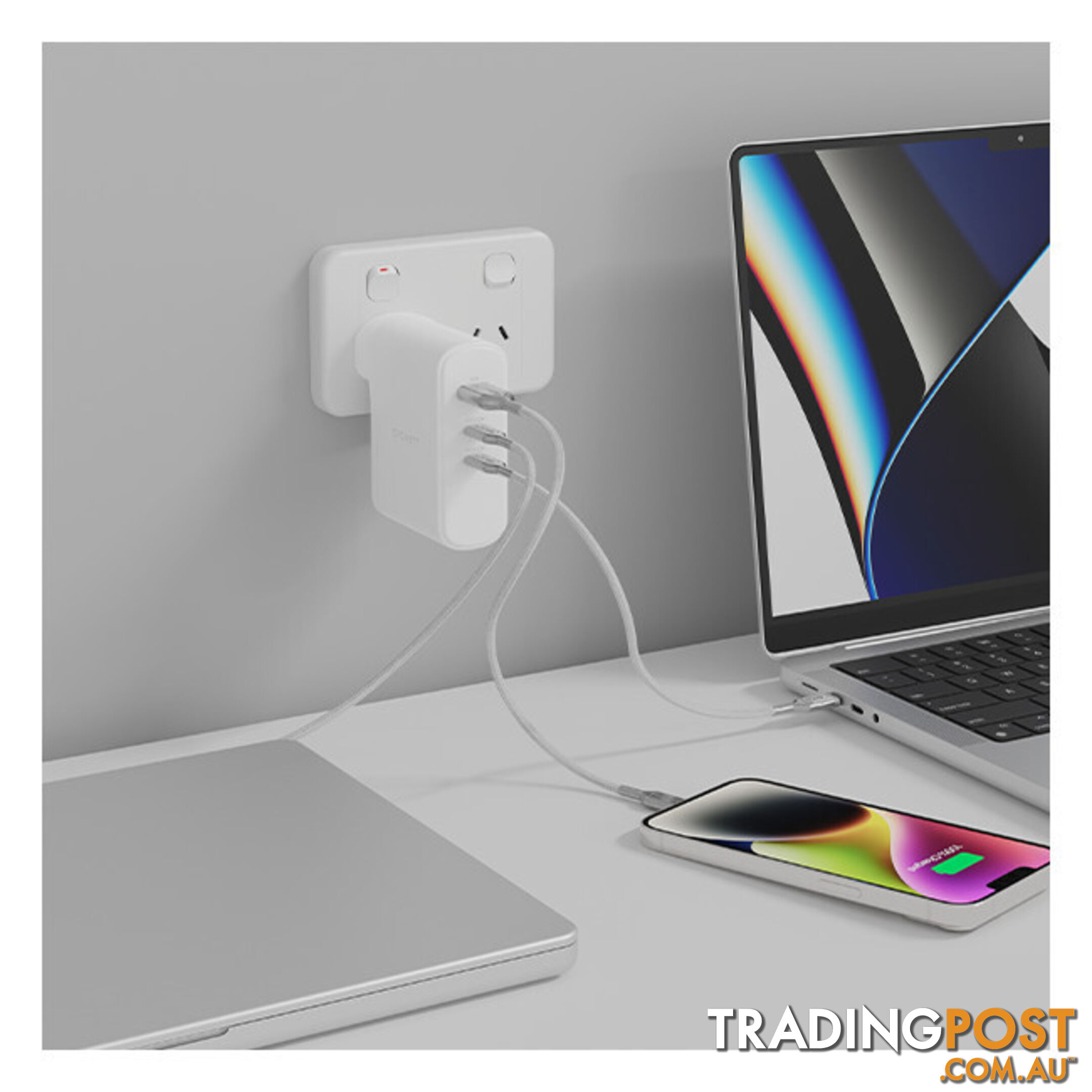 100WUCWC 100W MULTIPORT USB GAN WALL CHARGER WHITE POWERMAXX