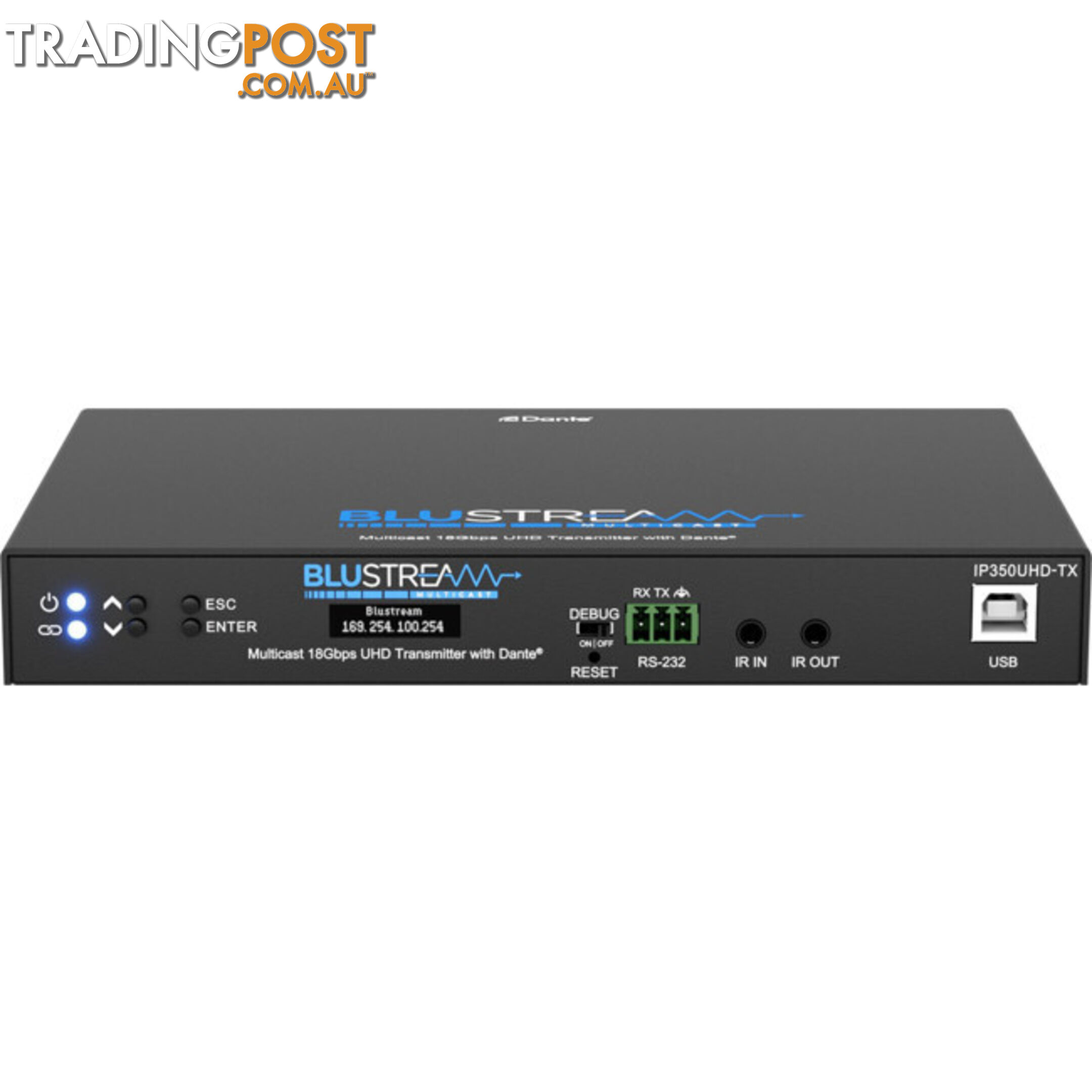 IP350UHDTX IP MULTICAST UHD 18GBPS VIDEO TRANSMITTER OVER 1GB 2CH DANTE AUDIO-IR, RS-232 & USB / KVM, POE- HDCP2.2