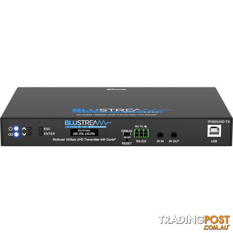 IP350UHDTX IP MULTICAST UHD 18GBPS VIDEO TRANSMITTER OVER 1GB 2CH DANTE AUDIO-IR, RS-232 & USB / KVM, POE- HDCP2.2