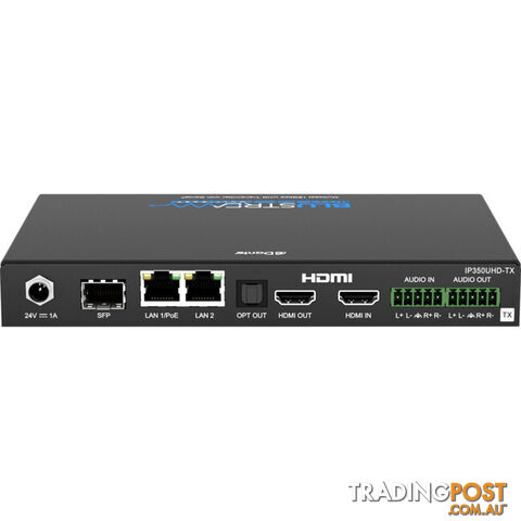 IP350UHDTX IP MULTICAST UHD 18GBPS VIDEO TRANSMITTER OVER 1GB 2CH DANTE AUDIO-IR, RS-232 & USB / KVM, POE- HDCP2.2