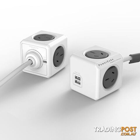 PCEUGR 4 WAY GREY SURGE PROTECTED POWERCUBE WITH USB