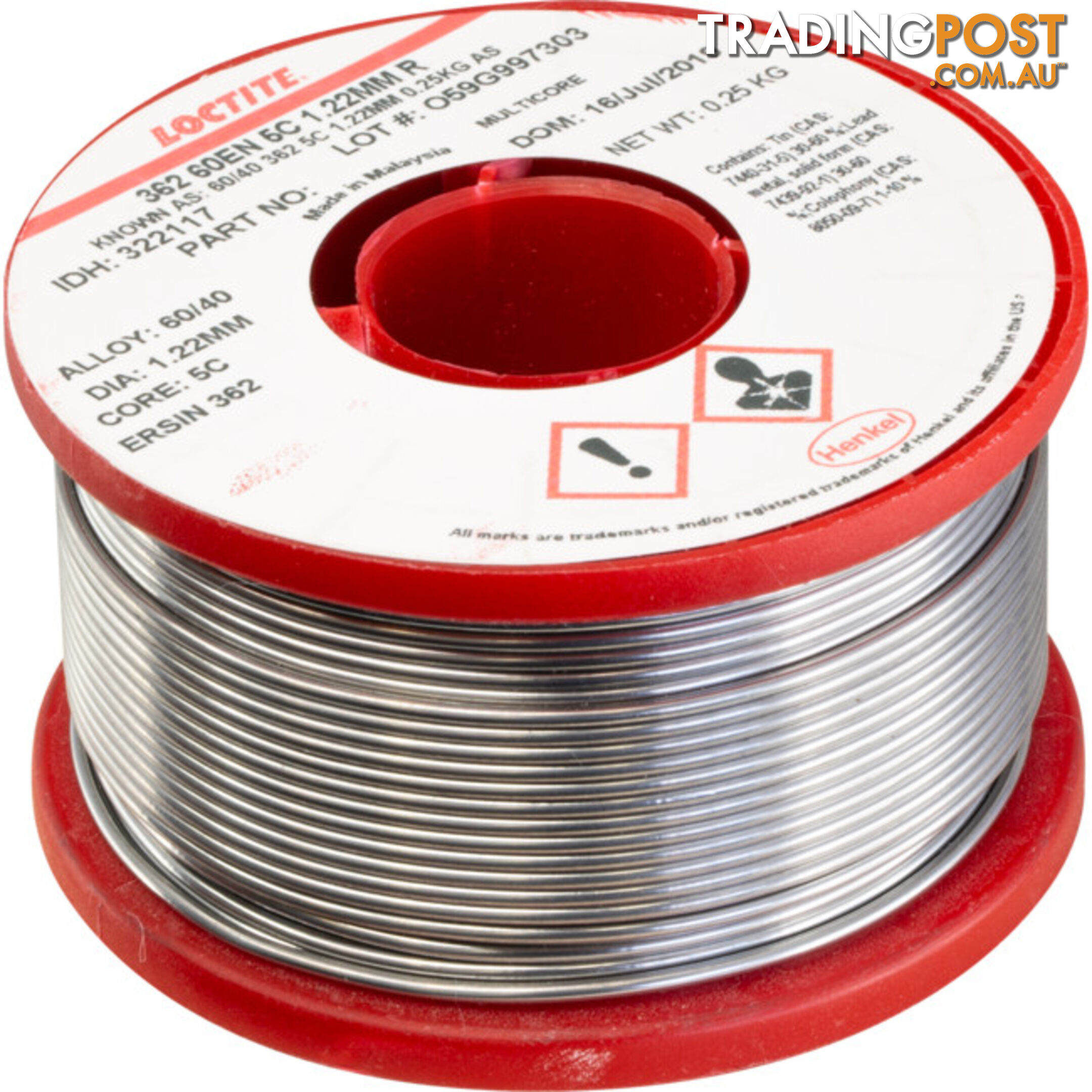 18250MCS 60/40 250G 1.22MM SOLDER 60% TIN, 40% LEAD - MULTICORE