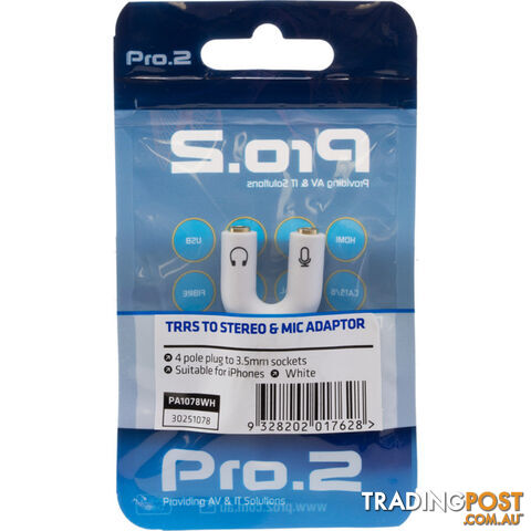 PA1078WH TRRS TO STEREO AND MIC ADAPTOR 4POLE PLUG TO 3.5MM CTIA WHITE - photo 3 of 3