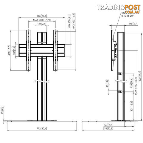 F1544B 1.5M SINGLE POLE FLOORSTAND 400 X 400 SUITS UPTO 65" 80KG - photo 3 of 3