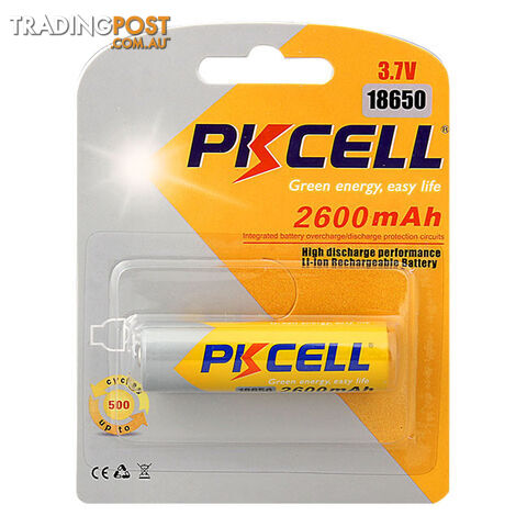 PK18650/26 3.7V 2600MAH 18650 LITHIUM ION BATTERY RECHARGEABLE PKCELL FLAT TOP