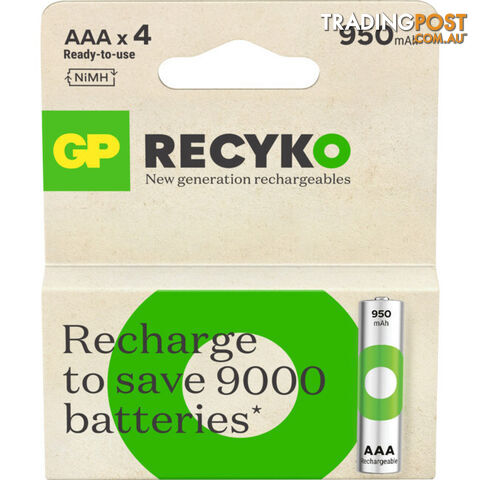 GP4AAA1000 RECYKO 950MAH AAA 4PK RECHARGEABLE BATTERIES GP