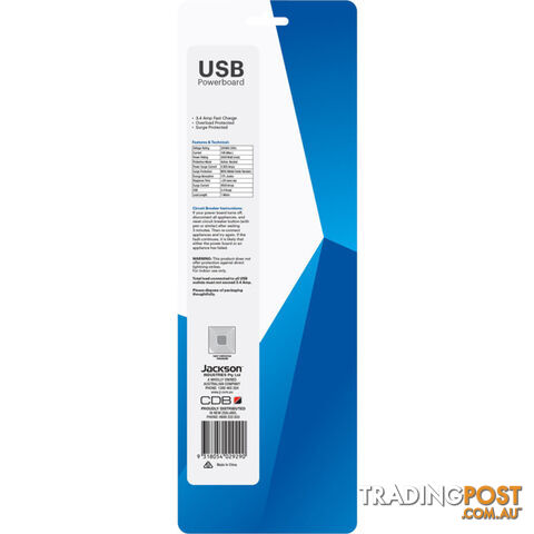 PT2929SUSB3C 4 WAY SURGE POWERBOARD WITH 2 X USB & 2 X USB-C PORTS - photo 3 of 3