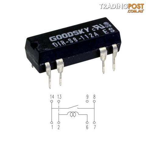 DIRS8112A 12V 1A SEALED DIL PITCH RELAY SINGLE POLE SINGLE THROW