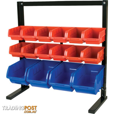 ST1018 16 BIN TABLE TOP STORAGE RACK WITH MAGNETIC STRIP HOLDER