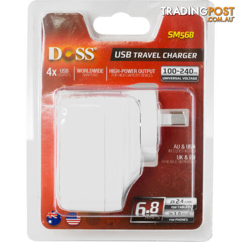SM568W 5V 6.8A FOUR USB CHARGER WHITE INTERCHANGABLE TRAVEL ADAPTOR - photo 3 of 3