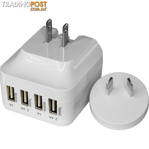 SM568W 5V 6.8A FOUR USB CHARGER WHITE INTERCHANGABLE TRAVEL ADAPTOR