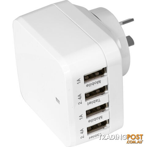 SM568W 5V 6.8A FOUR USB CHARGER WHITE INTERCHANGABLE TRAVEL ADAPTOR - photo 2 of 3
