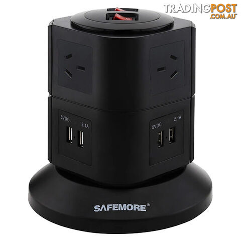 PS2LBK TWO LEVEL POWER STACKER 6 GPO 4 USB BLACK SURGE