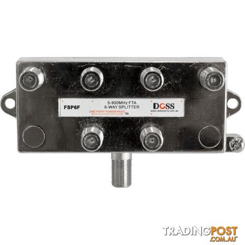 FSP6F 6 WAY 'F' SPLITTER FREE TO AIR 1X DC POWER PASS 900MHZ