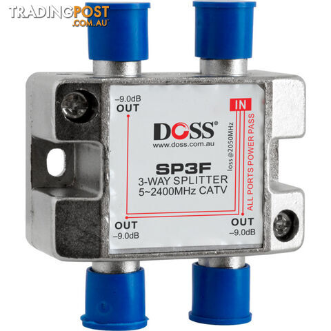 SP3F 3 WAY 'F' SPLITTER OR COMBINER DC PASS THROUGH 2.4GHZ DOSS - photo 1 of 1