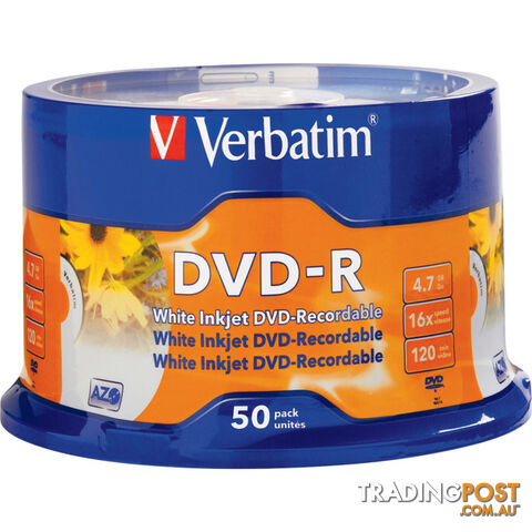 VDVD-R50P 50PK DVD-R PRINTABLE SPINDLE 16X 4.7GB VERBATIM