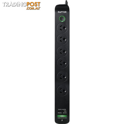 RAP6 RAPTOR 6 WAY SURGE PROTECTED POWERBOARD 30W PD USB-C 30W QC USB-A