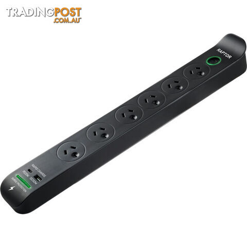RAP6 RAPTOR 6 WAY SURGE PROTECTED POWERBOARD 30W PD USB-C 30W QC USB-A - photo 2 of 4