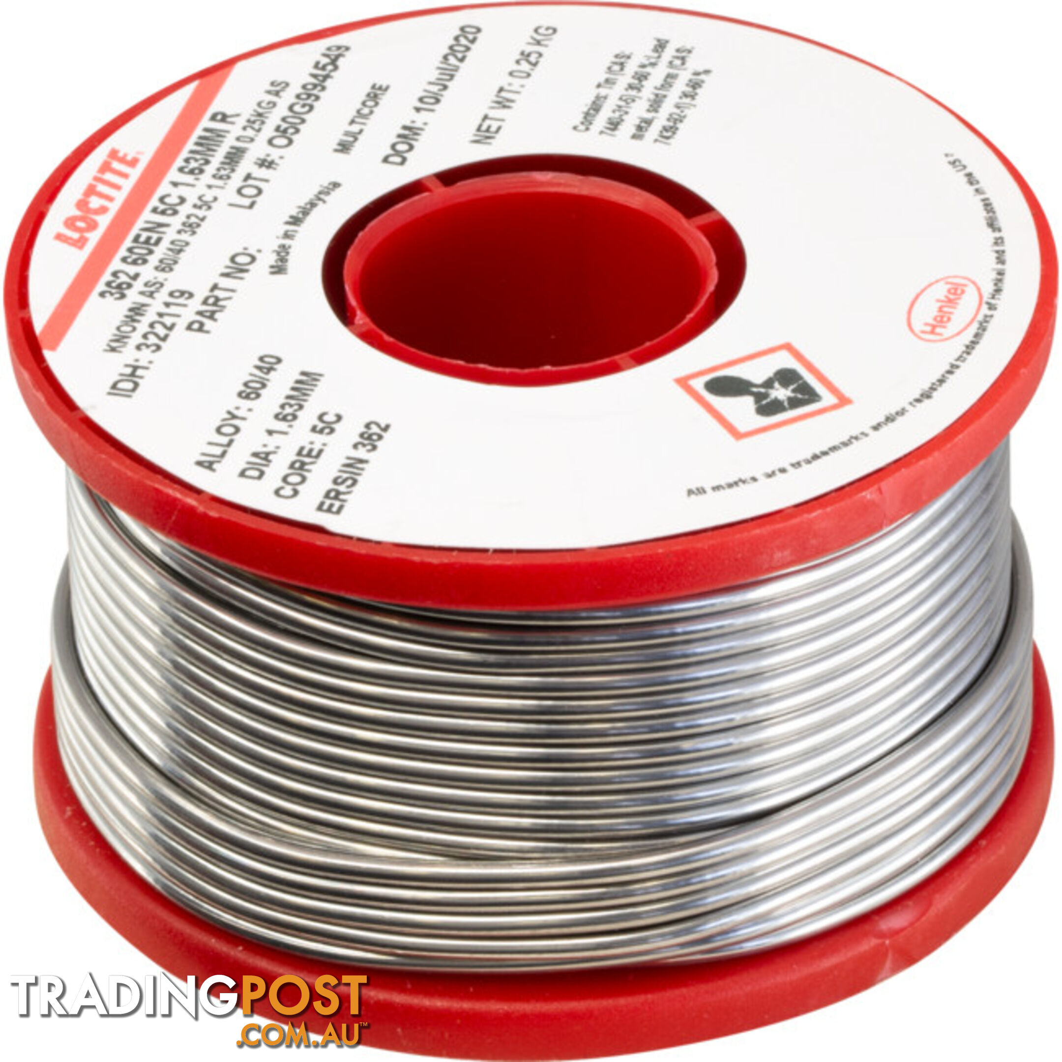 16250MCS 60/40 250G 1.63MM SOLDER 60% TIN, 40% LEAD - MULTICORE