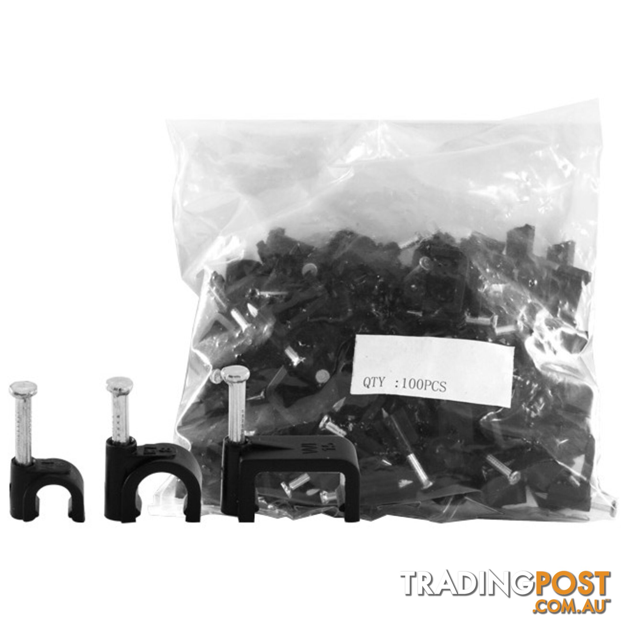 8RCCB 8MM CABLE CLIP TO SUIT RG6QUAD CABLE ROUND BLACK 100PACK