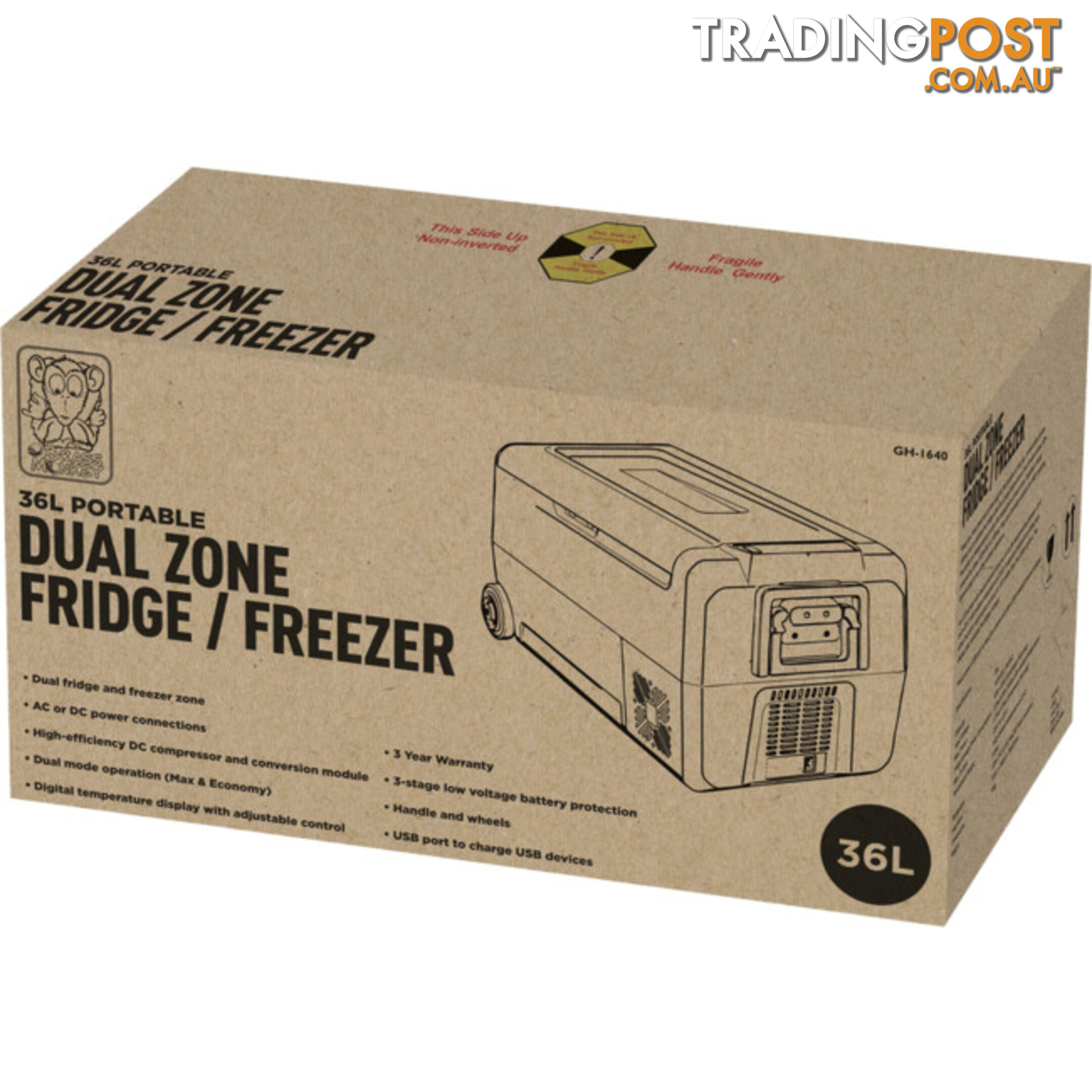 GH1640 36L PORTABLE FRIDGE AC DC BRASS MONKEY