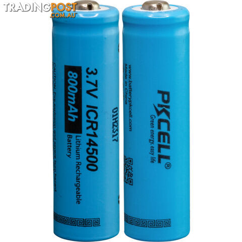 PK14500 3.7V 800MAH 14500 LI-ION BATTERY 2PK RECHARGEABLE PKCELL 2PCS/SHRINK