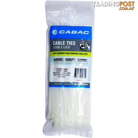 CT200NTDL 203 X 4.3MM DOUBLE LOCK CABLE TIE 100PK NATURAL