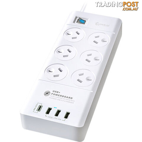 PAD8066 6 WAY POWERBOARD WITH USB-C SURGE PROTECTION
