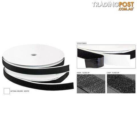 LF25W-25MT 25MM LOOP VELCRO - 25M 3422 STICKY BACK - WHITE