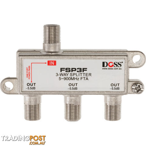FSP3F 3 WAY 'F' SPLITTER FREE TO AIR BALANCED DC POWER PASS 900MHZ