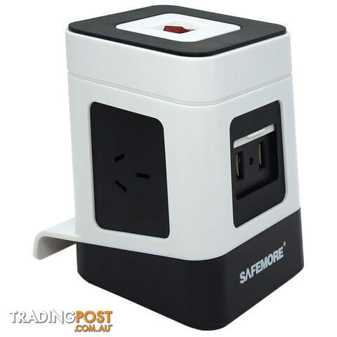 PS1LWB ONE LEVEL POWER STACKER 3 GPO 2 USB WHITE/BLACK SURGE