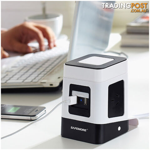 PS1LWB ONE LEVEL POWER STACKER 3 GPO 2 USB WHITE/BLACK SURGE - photo 2 of 2