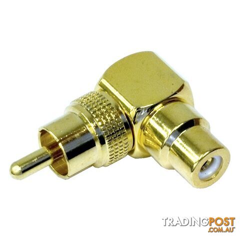 PA2470 RIGHT ANGLE RCA PLUG TO RCA SOCKET GOLD ADAPTOR