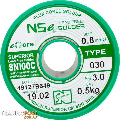LF0.8SN100C.5K 0.8MM LEAD FREE SOLDER 500G NIHON SUPERIOR SN100C - photo 2 of 2