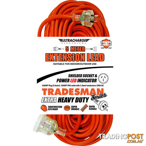 UR2405T 5M HEAVY DUTY EXTENSION LEAD TRADESMAN- ORANGE& CLEAR PLUG