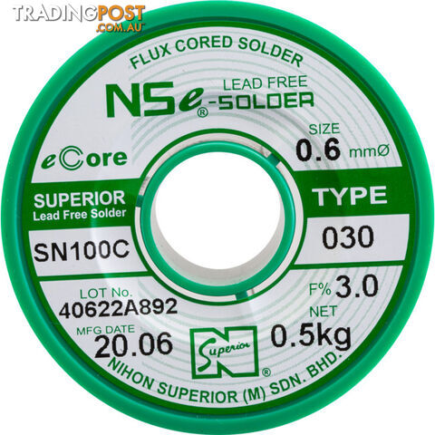LF0.6SN100C.5K 0.6MM LEAD FREE SOLDER 500G NIHON SUPERIOR SN100C - photo 2 of 2