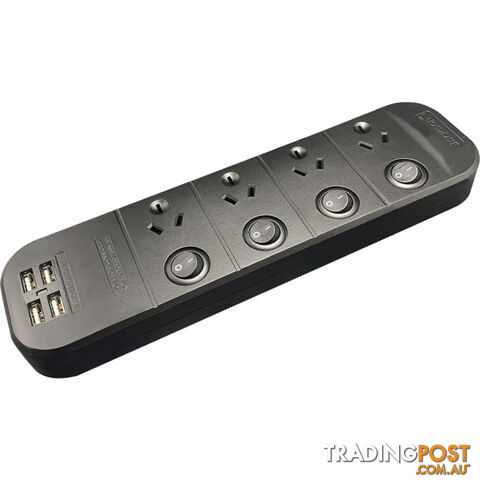 PT1814USB3A 4 OUTLET SWITCHED POWERBOARD WITH USB CHARGING