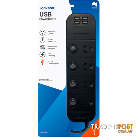 PT1814USB3A 4 OUTLET SWITCHED POWERBOARD WITH USB CHARGING - photo 2 of 3