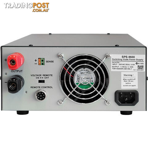 SPS9600G 60AMP 1-15V DC POWER SUPPLY BENCH TOP DARK GREY - photo 2 of 2