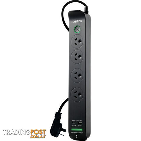 RAP4 RAPTOR 4 WAY SURGE PROTECTED POWERBOARD 30W PD USB-C 30W QC USB-A - photo 3 of 4