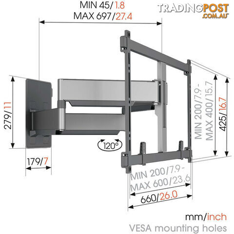 TVM5855 ELITE SERIES 55"-100" 75KG WALL MOUNT EXTRA LARGE - HEAVY DUTY