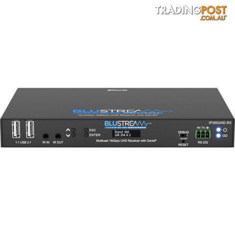 IP350UHDRX IP MULTICAST UHD 18GBPS VIDEO RECEIVER OVER 1GB 2CH DANTE AUDIO-BUILT-IN VIDEO SCALER-POE- HDCP2.2