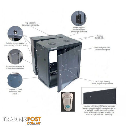 CABTZH6606 6RU 19" RACK WALL MOUNT SWING CABINET 600MM DEEP - photo 2 of 2